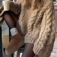 WW | Rosiedress Rundhals Übergroße Zopfmuster Pullover