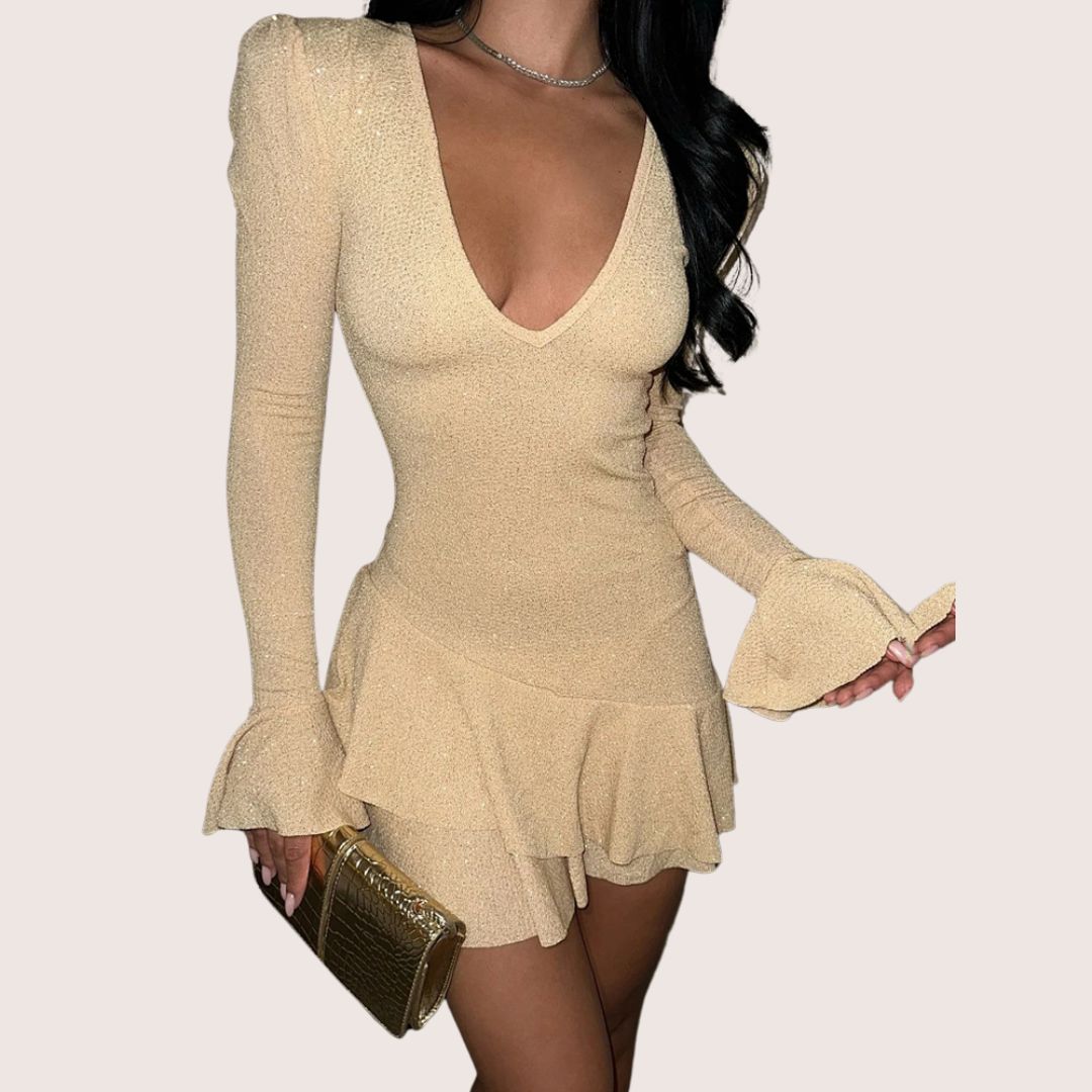 WW | Minikleid mit tiefem V-Ausschnitt und Rüschen