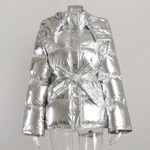 WW | Cooler Glänzender Kapuzen Pufferjacke