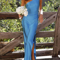 WW | Ein Schulter Satin Maxikleid Mit Schlitz Für Damen