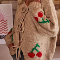 WW | Gebundene Kirsche Rundhalsausschnitt Langarm Cardigan