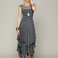 Damen Spitzen-Maxikleid mit lässigem Volantdesign und tiefem V-Ausschnitt WW