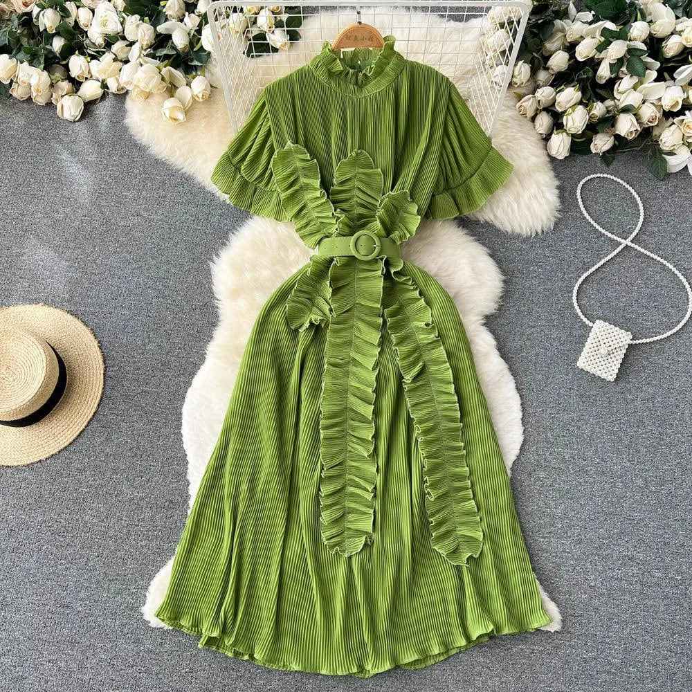 WW | Langarm Maxikleid mit plissierten Volants