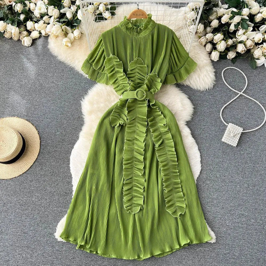 WW | Langarm Maxikleid mit plissierten Volants