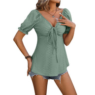 WW T-Shirt mit V-Ausschnitt und Kordelzug-Design für Damen