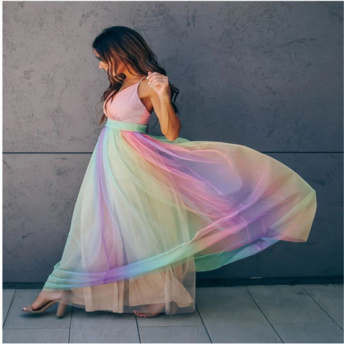 W&W Mode | Regenbogen Netzkleid Für Damen Mit Trägern