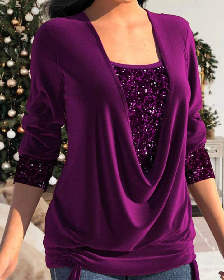W&W Mode - Langärmeliges Damen Shirt mit Pailletten