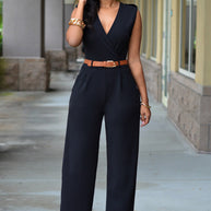 Damen Stilvoller Jumpsuit mit Taillengürtel und weitem Bein WW