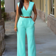 Damen Stilvoller Jumpsuit mit Taillengürtel und weitem Bein WW