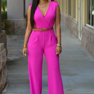 Damen Stilvoller Jumpsuit mit Taillengürtel und weitem Bein WW