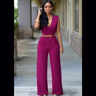 Damen Stilvoller Jumpsuit mit Taillengürtel und weitem Bein WW