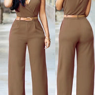 Damen Stilvoller Jumpsuit mit Taillengürtel und weitem Bein WW