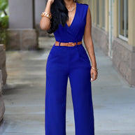 Damen Stilvoller Jumpsuit mit Taillengürtel und weitem Bein WW