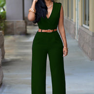Damen Stilvoller Jumpsuit mit Taillengürtel und weitem Bein WW