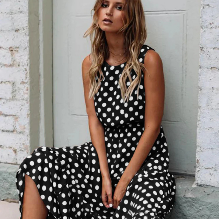 W&W Mode | Schwarzes Polka Dot Midikleid Für Einen Retro Chic Look