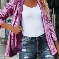 WW | Frauen Pailletten Blazer Mit Langen Ärmeln Und Revers
