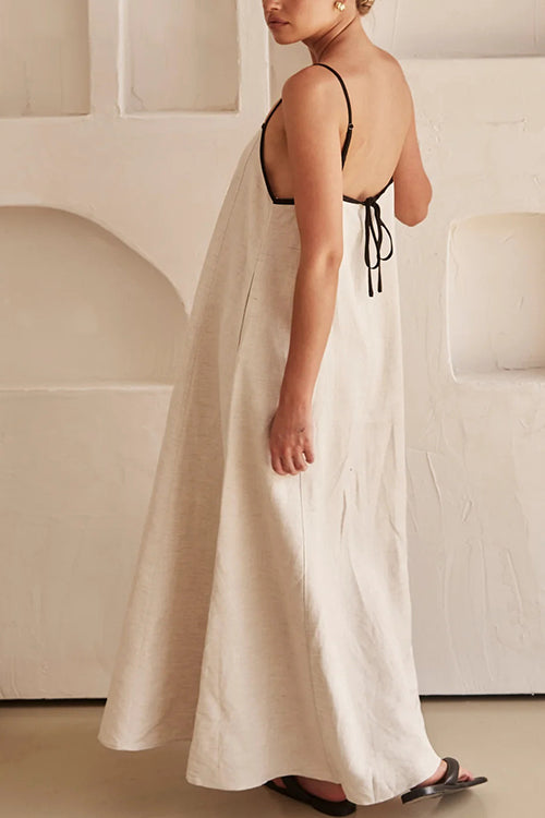 W&W Mode | Rosiedress Verstellbare Träger Rückenfreies Baumwoll-Leinen Maxikleid