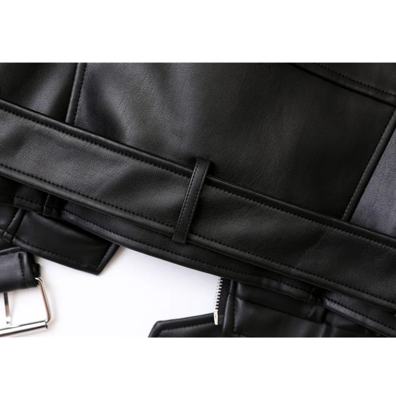 WW | Damen-Biker-Lederjacke mit Reißverschlüssen und Gürtel