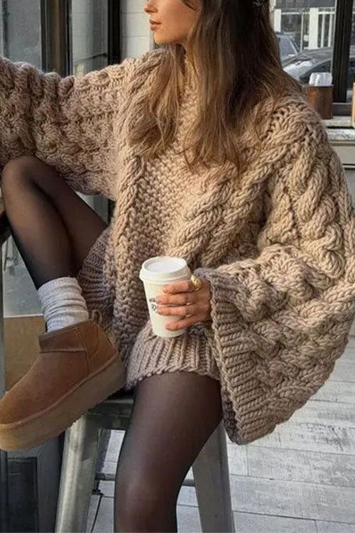 WW | Rosiedress Rundhals Übergroße Zopfmuster Pullover