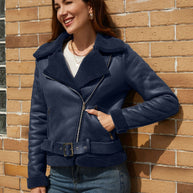 WW | Winterjacke aus Kunstwildleder mit Fell und Gürtel
