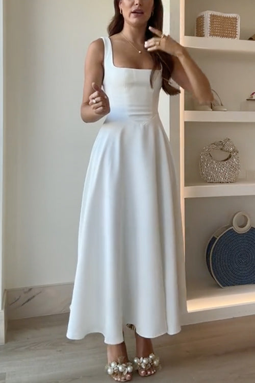 Damen Maxi-Cami-Kleid mit quadratischem Ausschnitt und A-Linienrock