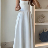 WW | Elegantes Quadrat-Ausschnitt A-Linien Swing Maxi Cami Kleid