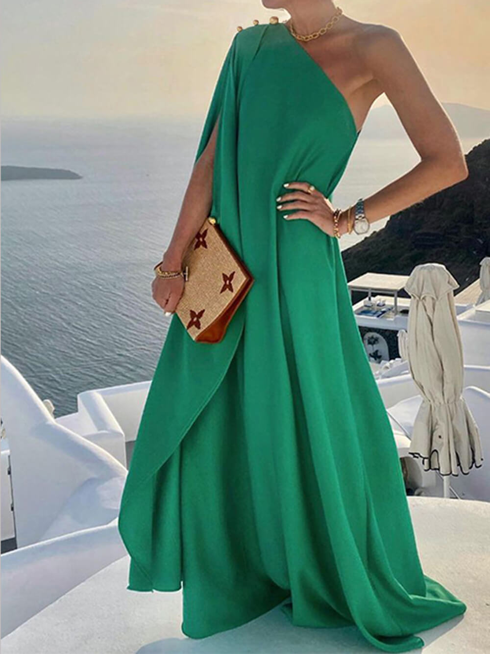 W&W Mode | Drapiertes Maxikleid mit einem Schulter für Damen