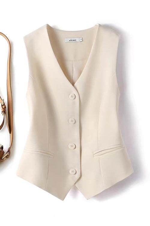 WW | Rosiedress V Neck Knopfleiste Eingrifftaschen Blazer Weste