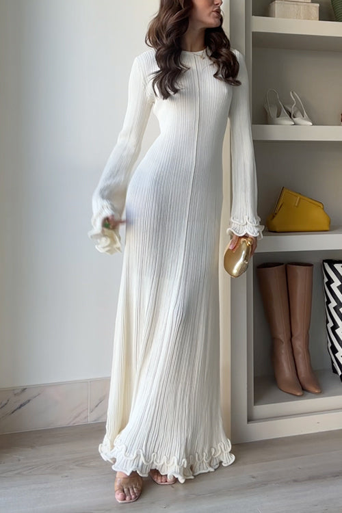 WW | Rosiedress Glockenärmel Rücken Schnürung Rüsche Trim Maxi Kleid