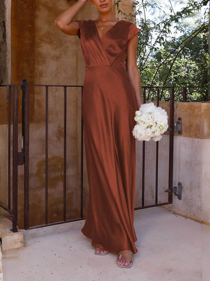 W&W Mode | Satin Fishtail Maxi Kleid mit V-Ausschnitt für Damen