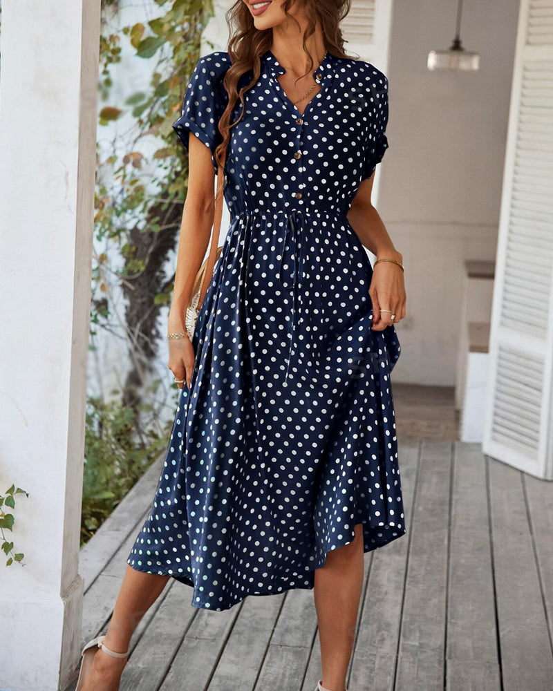 WW | Punkte-Muster Kleid mit Bindeband und Knöpfen