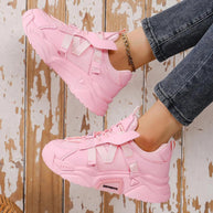 WW | Mesh-Oberfläche Schuhe mit Plateau