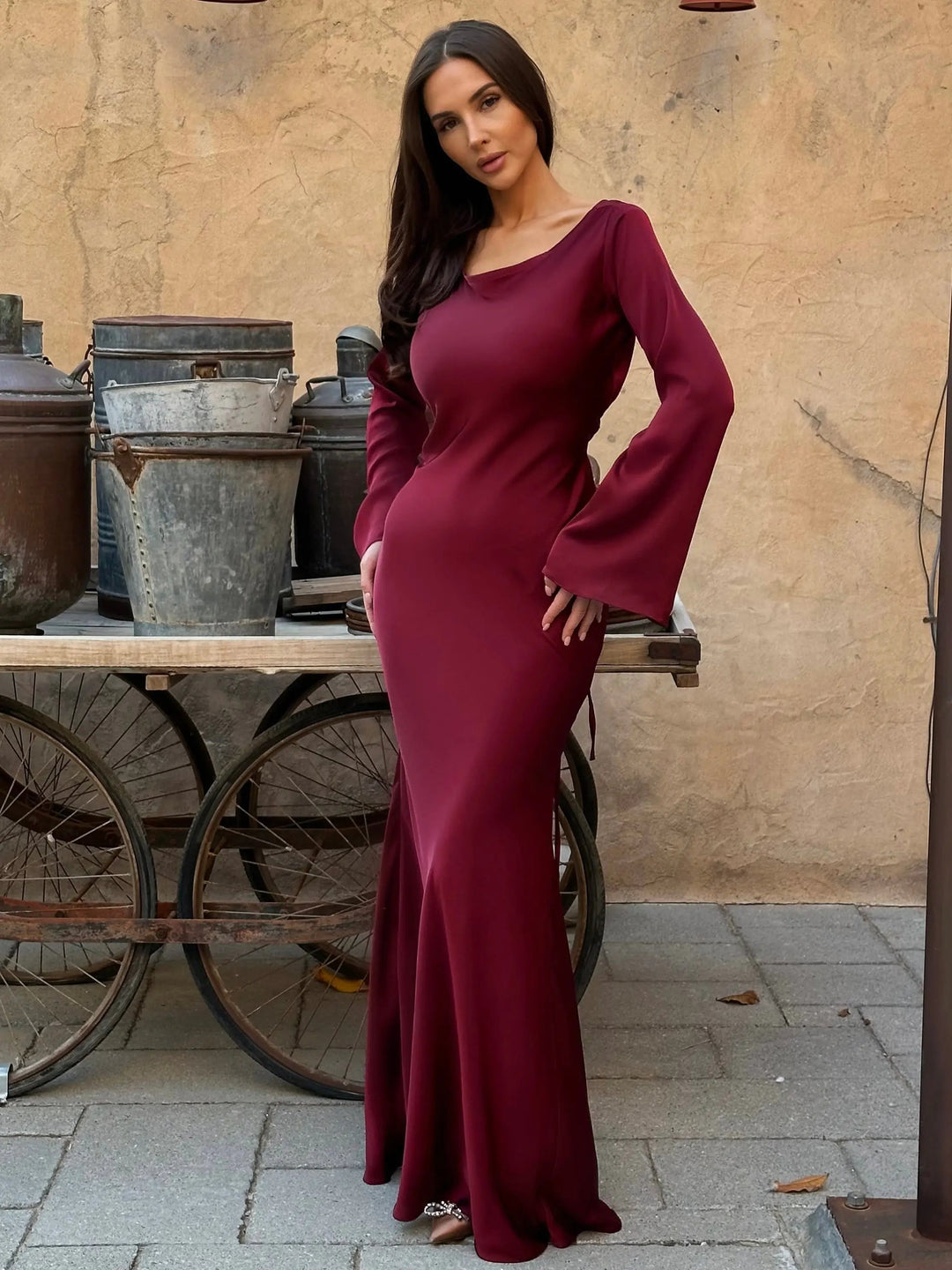 W&W Mode | Fließendes Maxi Kleid Mit Langen Ärmeln Für Damen