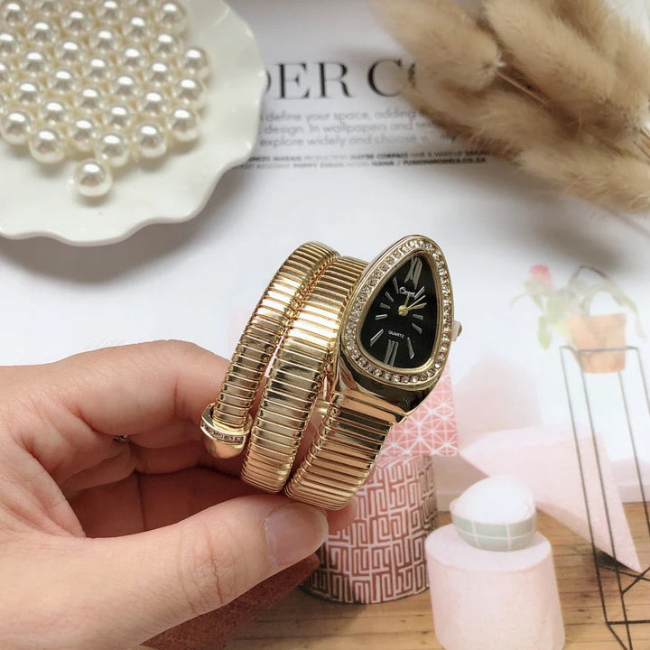 W&W Mode | Luxuriöse Goldene Wickelarmbanduhr