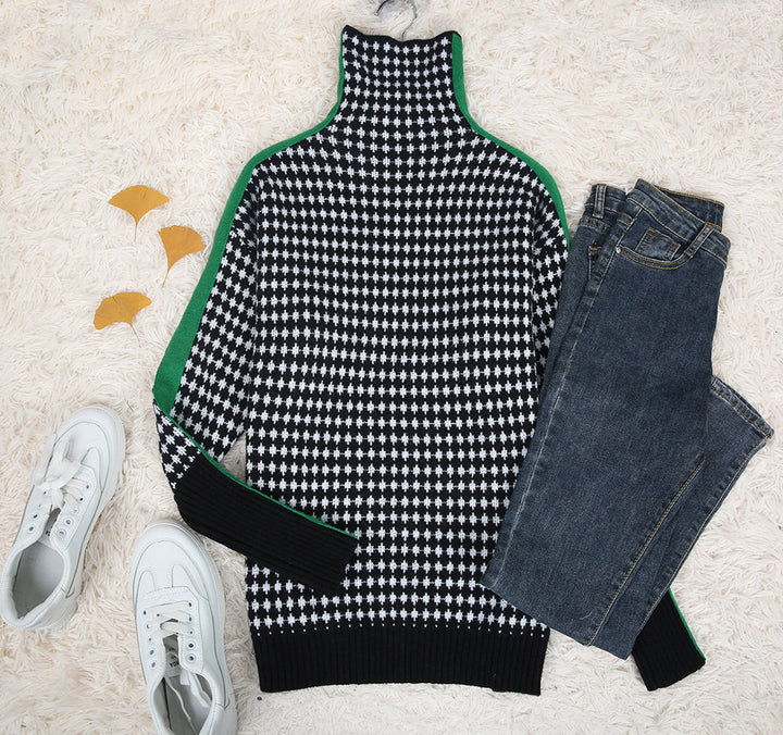 WW | Eleganter Pullover Mit Schwarz-Weißer Karierter Muster