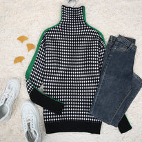 WW | Eleganter Pullover Mit Schwarz-Weißer Karierter Muster
