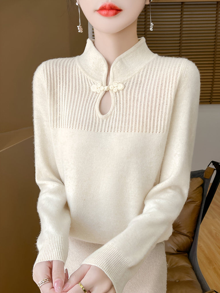 WW | Eleganter Merino-Wollpullover im chinesischen Stil