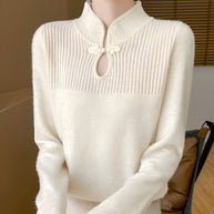 WW | Eleganter Merino-Wollpullover im chinesischen Stil