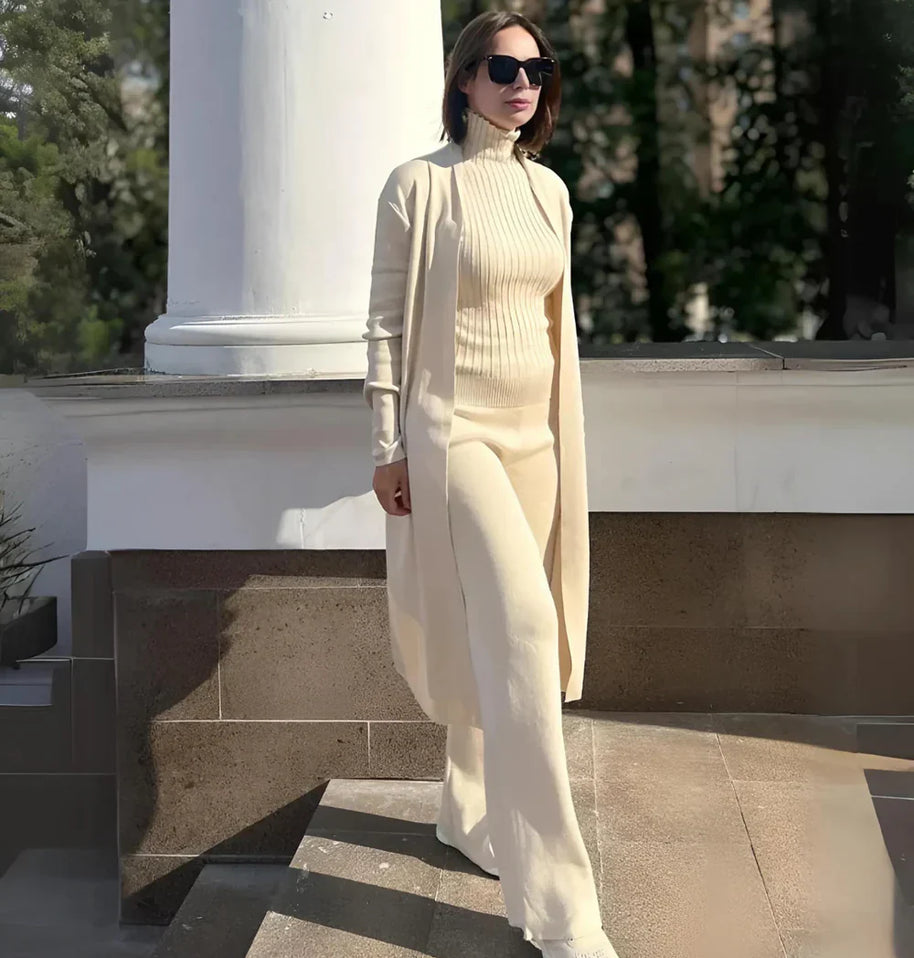 WW | Damen Luxus 3 Teiliges Strick Co Ord Satz Weich & Dehnbar