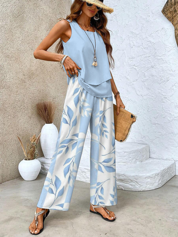WW | Stilvolles Blumenmuster Top und Hosen Set
