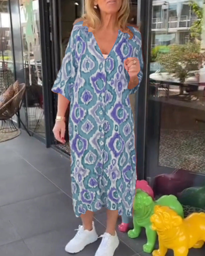 Damen Kleid mit Motivdruck und halben Ärmeln