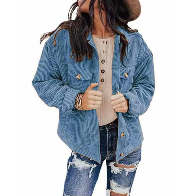 W&W Mode | Damen Jacke Cord Oversize Look Mit Knöpfen Und Brusttaschen