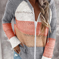 WW | Kontrastfarbige Strick Zip Leichtgewicht Hoodie