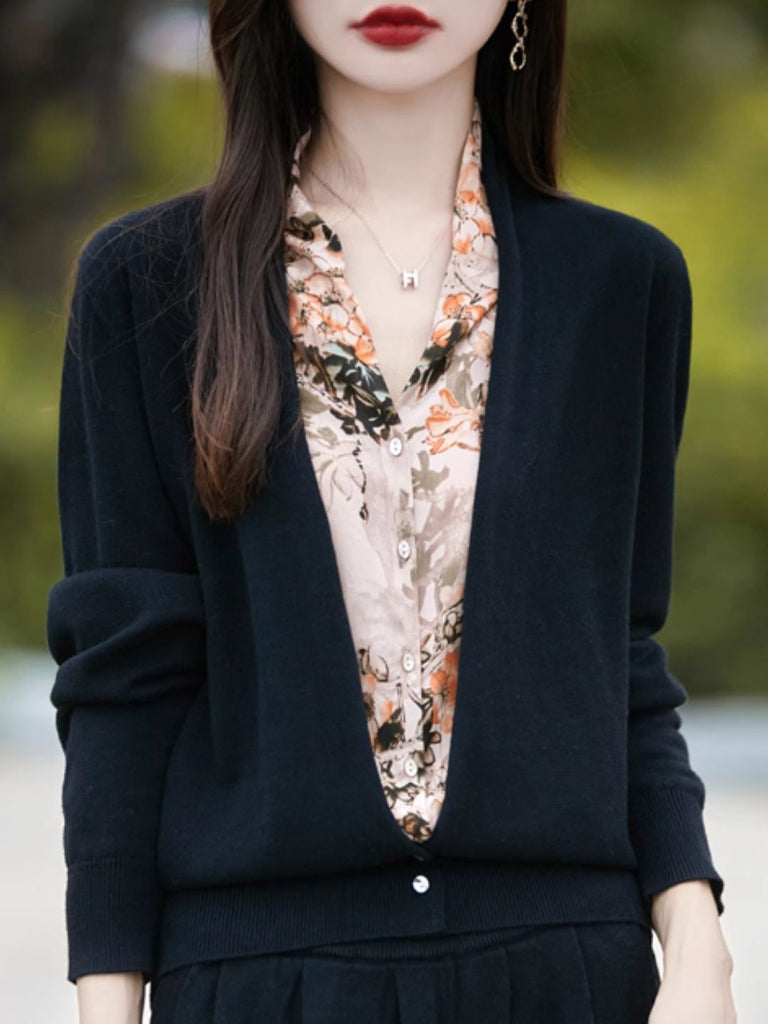 WW | Casual V-Ausschnitt Bedruckter Gestrickter Cardigan