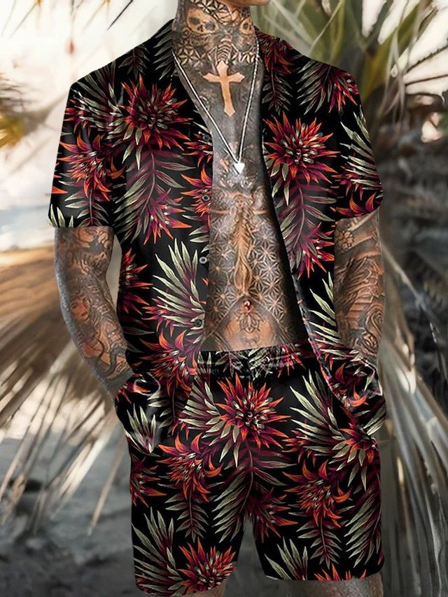 W&W Mode | Herren Sommer Satz Hawaiian Shirt Und Kurze Hose Für Männer