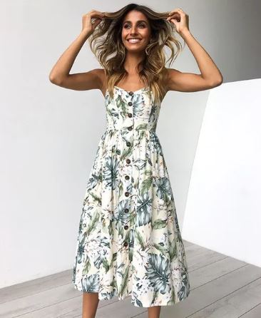 WW | Sexy Midi Sommerkleid mit Stranddruck