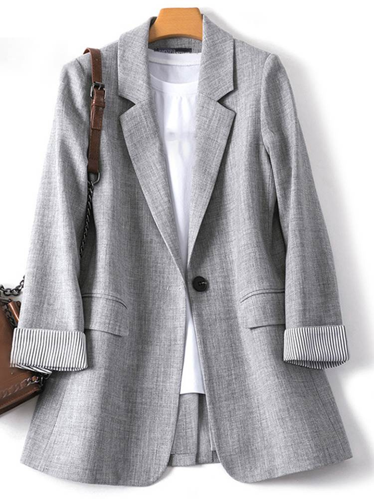 WW | Langer Damen Blazer mit Gestreiftem Futter und Aufgeschlagenen Manschetten