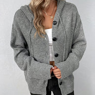 Corina™ - Einfarbige Strickjacke mit Kapuze und Schnürsenkeln