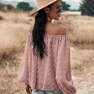WW | Off Shoulder Laterne Langärmeliges Rüschentop