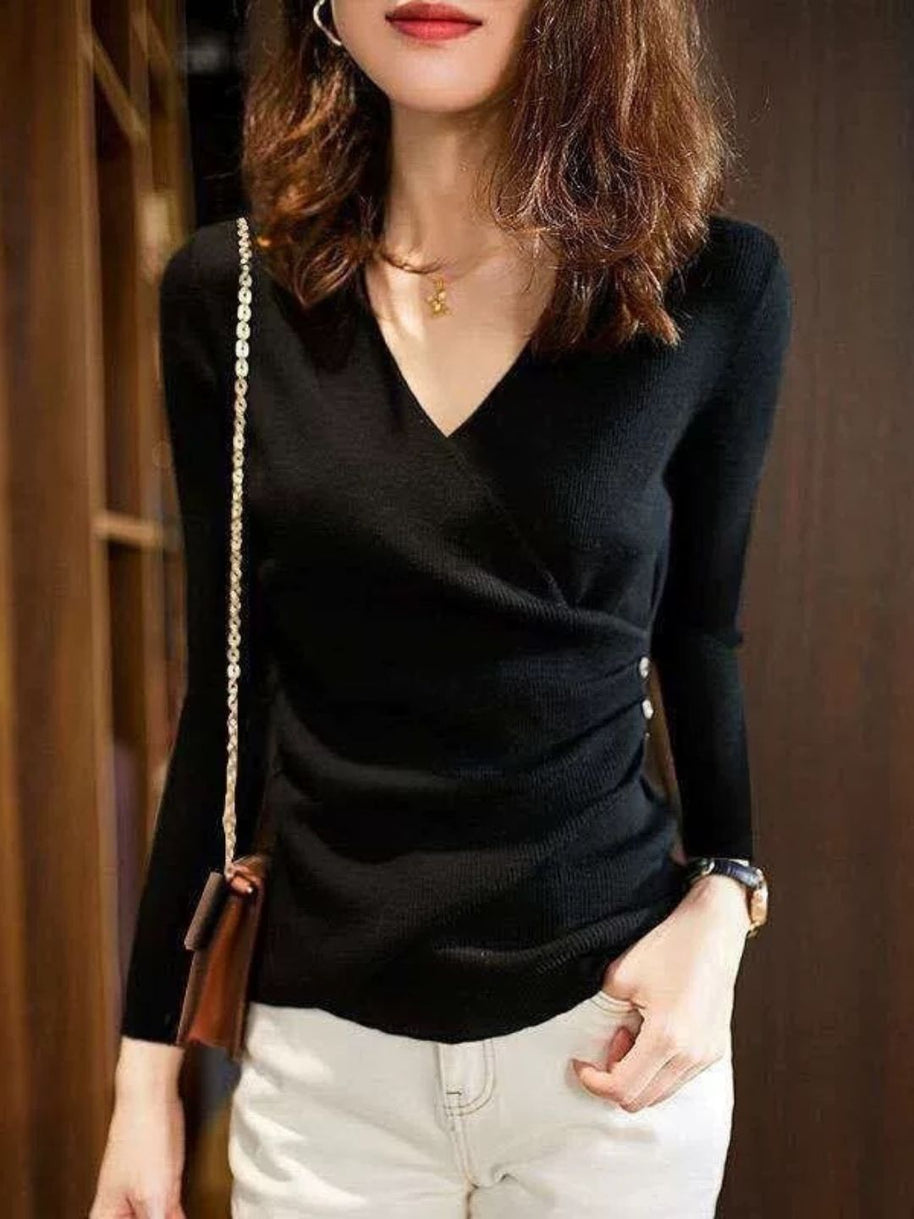 WW | Casual V-Ausschnitt Unifarben Stricktop Grün
